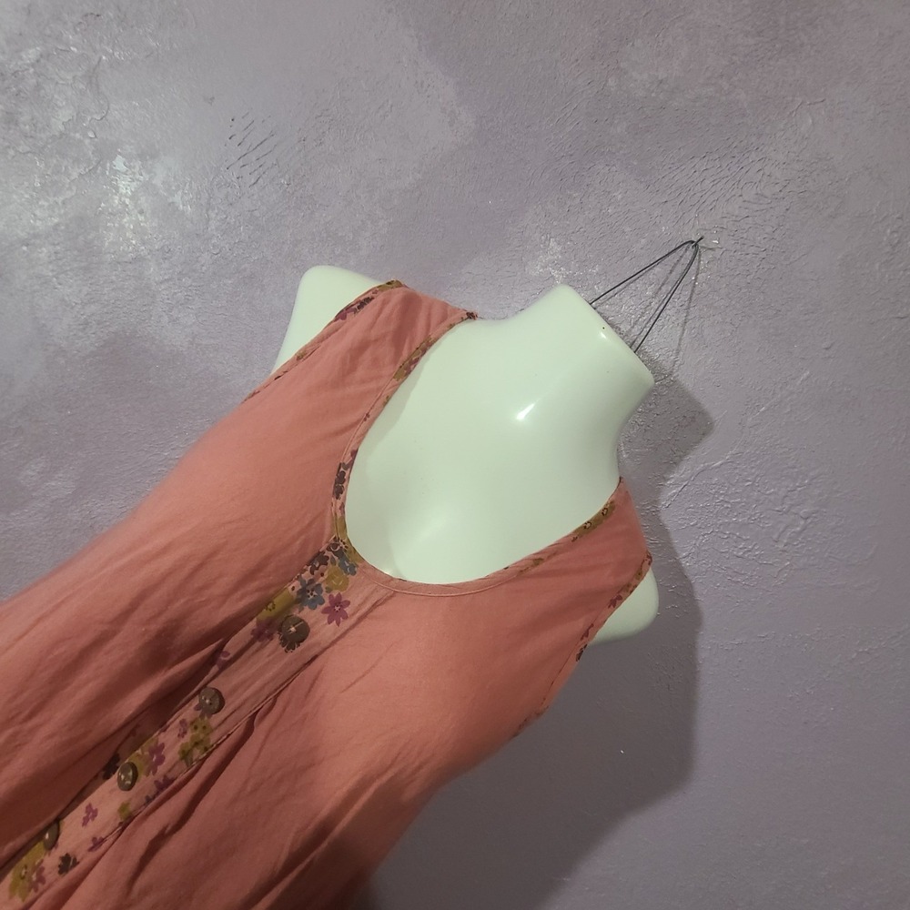 Fairycore Midi Dress Women Coral Pink Floral Trim Layered Boho Pockets Large - Picture 9 of 12